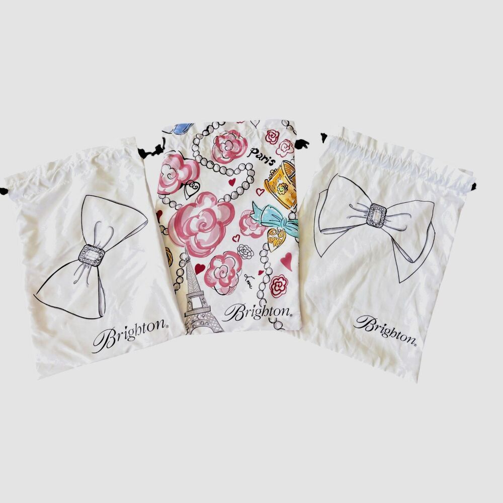 Three Brighton Dust Bags Drawstring 2 Bows and 1 Paris themed 10X14